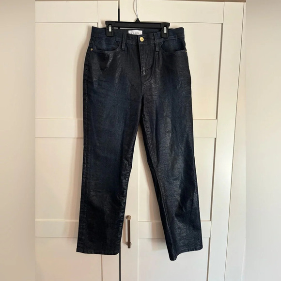 Frame Le High Straight Coated Indigo Lizard Jeans Size 29 - Picture 2 of 8